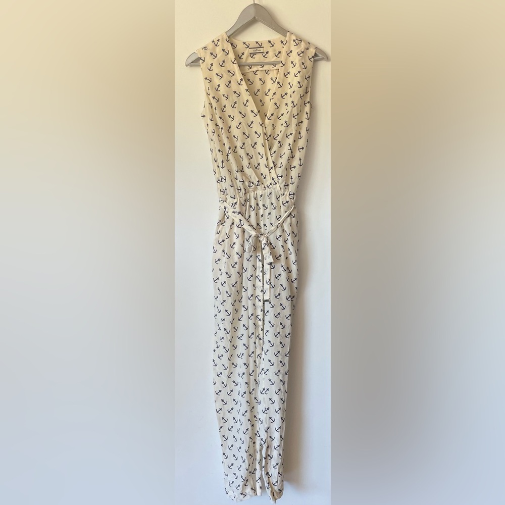 BY MALENE BIRGER NAUTICAL PRINT JUMPSUIT POCKETS BELTED V-NECK SMALL SLEEVELESS